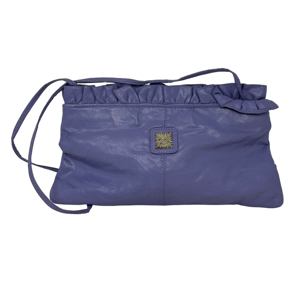 Vintage Dover Purple Ruffle Crossbody Bag Gold Sun Emblem Distressed Retro